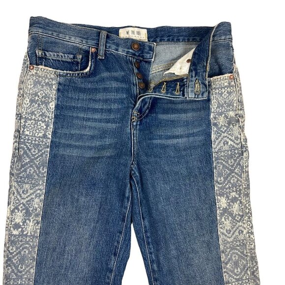 We the Free Aztec Side Panel Cropped Boyfriend Jeans Raw Hem  26 Waist  - N268 - Picture 4 of 8